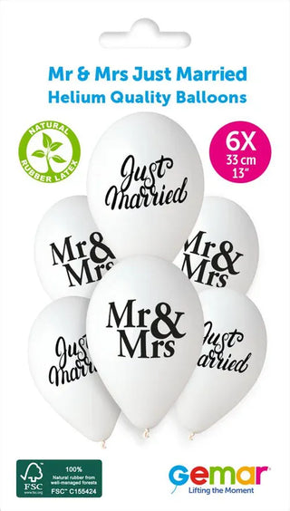13" Latex Mr & Mrs Balloons - 6 Pack