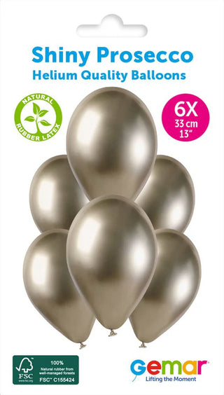 Shiny Prosecco Latex Balloons,  6 Pack