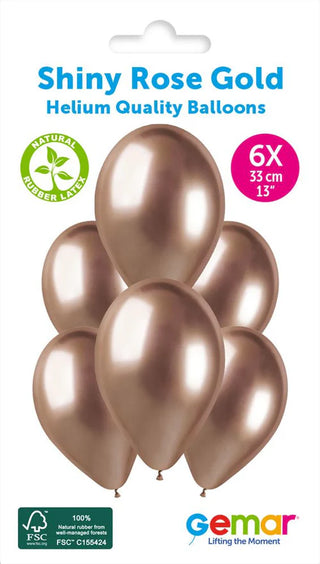 Rose Gold Latex Balloons, 6 Pack