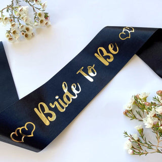 Sash, Satin Black Bride To Be with Gold Lettering