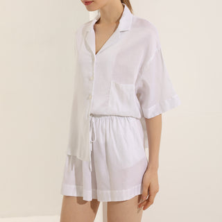 Loose Linen Shorts White Pyjama Set