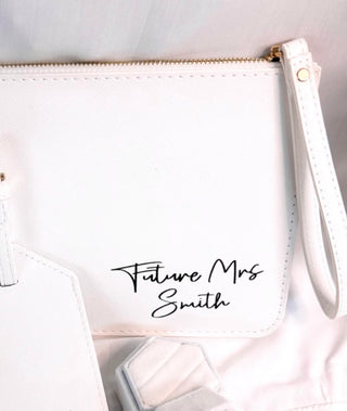 Personalised White Clutch Bag with Gold Details