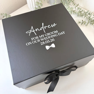 Personalised Black Gift Box with Ribbon Tie