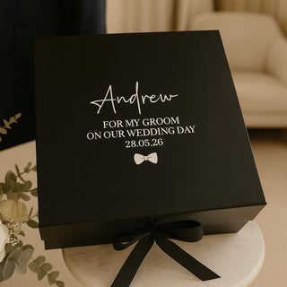 Personalised Black Gift Box with Ribbon Tie