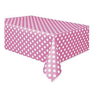 Fuschia Pink Polka Dot Plastic Tablecover