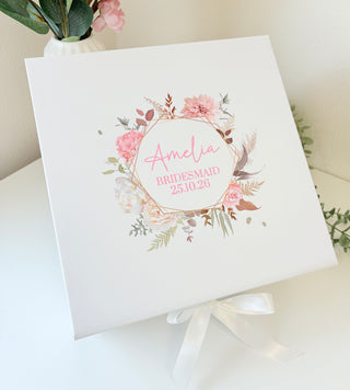 Personalised Floral Gift Box with Ribbon Tie