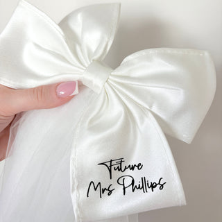 Personalised Short Satin Bow Veil