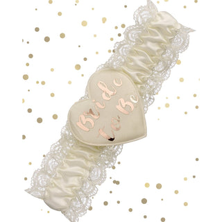 Cream garter with rose gold Bride to Be charm â€“ hen party bridal accessory