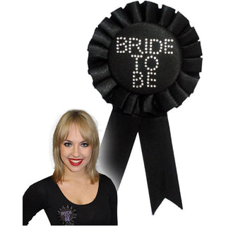 Black Bride to Be rosette with sparkling stones and pin fastening