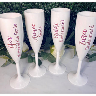 Personalised Bridal Champagne Flute - White Polycarbonate