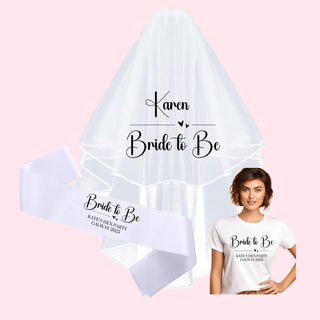 Bride to be Bundle, T-Shirt, Veil & Sash - Hearts