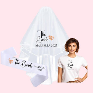 Bride to be Bundle, T-Shirt, Veil & Sash - Diamond