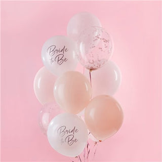 12 pack bridal balloon bundle with white, rose gold and confetti designs