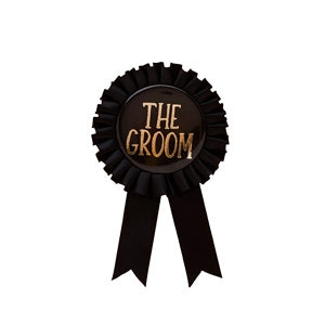 Groom badge with bold text and pin fastening for stag or wedding day