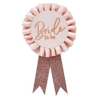 Rose gold Bride to Be badge with pin fastening for hen party