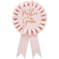 Rose gold Mother of the Groom badge with pin fastening â€“ elegant hen party accessory