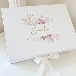 Personalised Pampas Gift Box with Ribbon Tie