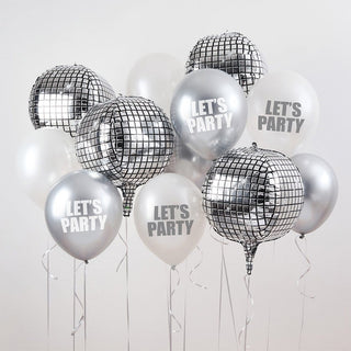 Disco Ball Foils & Let's Party Latex Balloon Bundle - 12 Pack