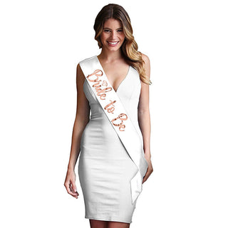 Bride To Be Sash, White and Rose Gold.