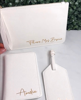 Personalised White Clutch Bag with Gold Details