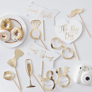 WEDDING PHOTO BOOTH PROPS - GOLD WEDDING