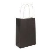 Black paper party bag measuring 14W x 21L x 7D cm with white twisted handles, ideal for hen party favors.