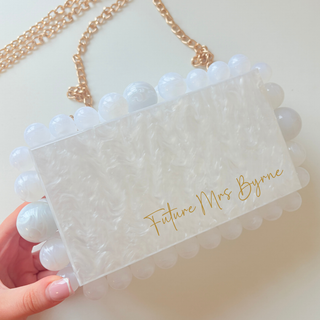 Personalised Pearl Detail Acrylic Handbag with Gold Chain