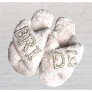 Pearl Embellished White Bride Slippers