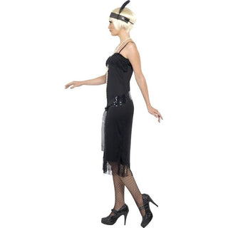 Flapper Costume, Black, with Dress, Sash & Belt