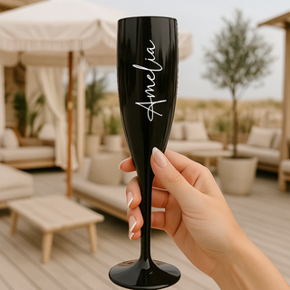 Personalised Bridal Champagne Flute - Black Polycarbonate