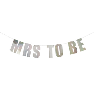 2-meter iridescent 'Mrs to Be' card banner, ideal for hen party and bridal shower decorations.
