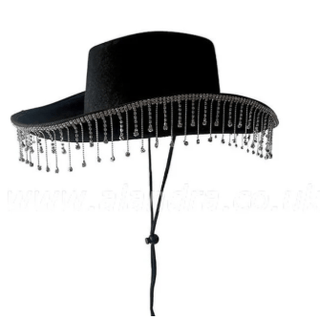 Black Cowboy Hat with Diamante Droplet Detail