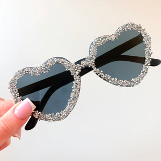 Black Sparkle Heart-Shaped Sunglasses