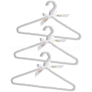 Set of 3 pearl beaded hangers with 'Team Bride' ribbon â€“ perfect for bridal dresses