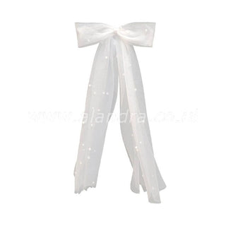 Bridal bow clip veil with pearl embellishments â€“ elegant accessory for brides-to-be