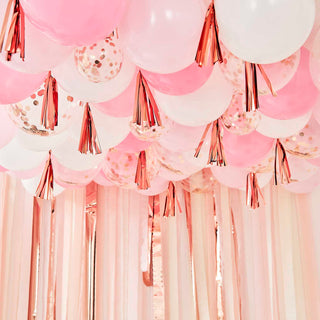 Blush, White & Rosegold Ceiling Balloons with Tassels - Kit
