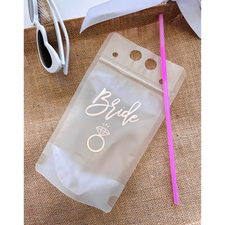 Bride Rosegold Drinks Pouch with pink straw
