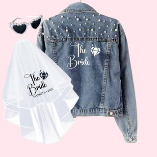 Bride to be Bundle, Blue Denim Jacket, Veil & Pearl Glasses