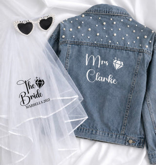 Bride to be Bundle, Blue Denim Jacket, Veil & Pearl Glasses