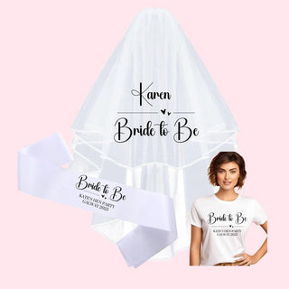 Bride to be Bundle, T-Shirt, Veil & Sash - Hearts