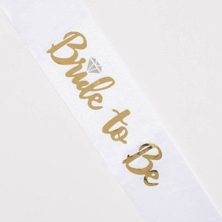 Bride To Be Sash, White and Gold, with ring.