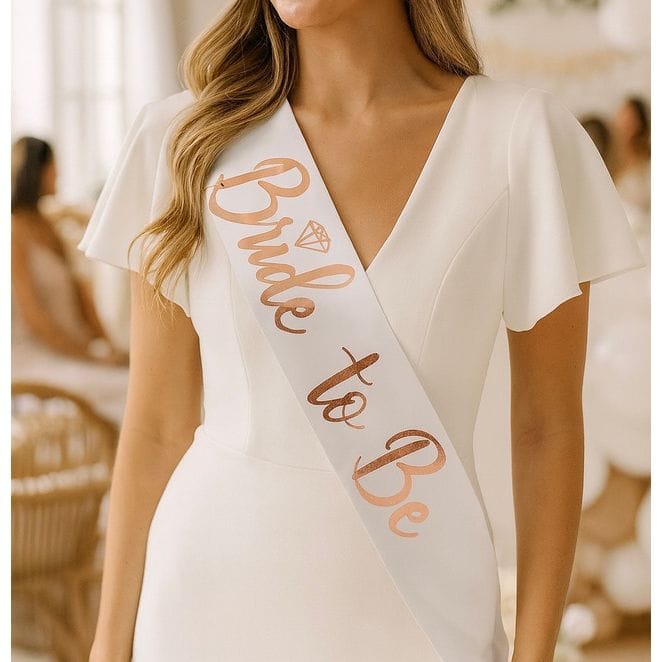 Bride To Be Satin Sash - White & Rosegold