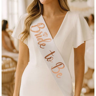 Bride To Be Sash, White and Rose Gold.