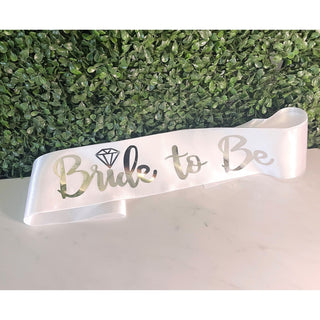 Bride To Be Sash, White and Silver, with ring.