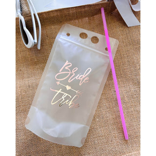 Bride Tribe Rosegold Drinks Pouch with pink straw