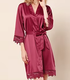 Luxury Silk Robe with Lace Trim