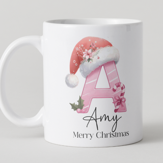 Personalised Initial Mug - Pink Christmas