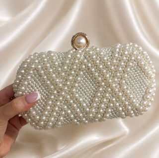 Clustered Pearl Bridal Clutch Bag with Gold Details