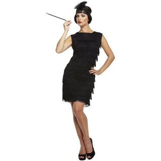 D/Up Adult Flapper Lady Black with Tassels 12-14