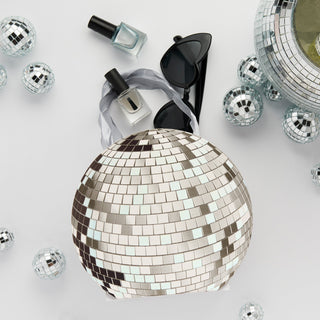 Pack of 5 disco-themed party bags featuring a shimmering silver disco ball design, ideal for hen party gifts.